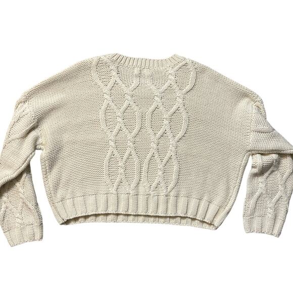 Lush Chunky Cable Knit Oversized Cropped Sweater in Cream Size Medium‎ - Picture 2 of 10
